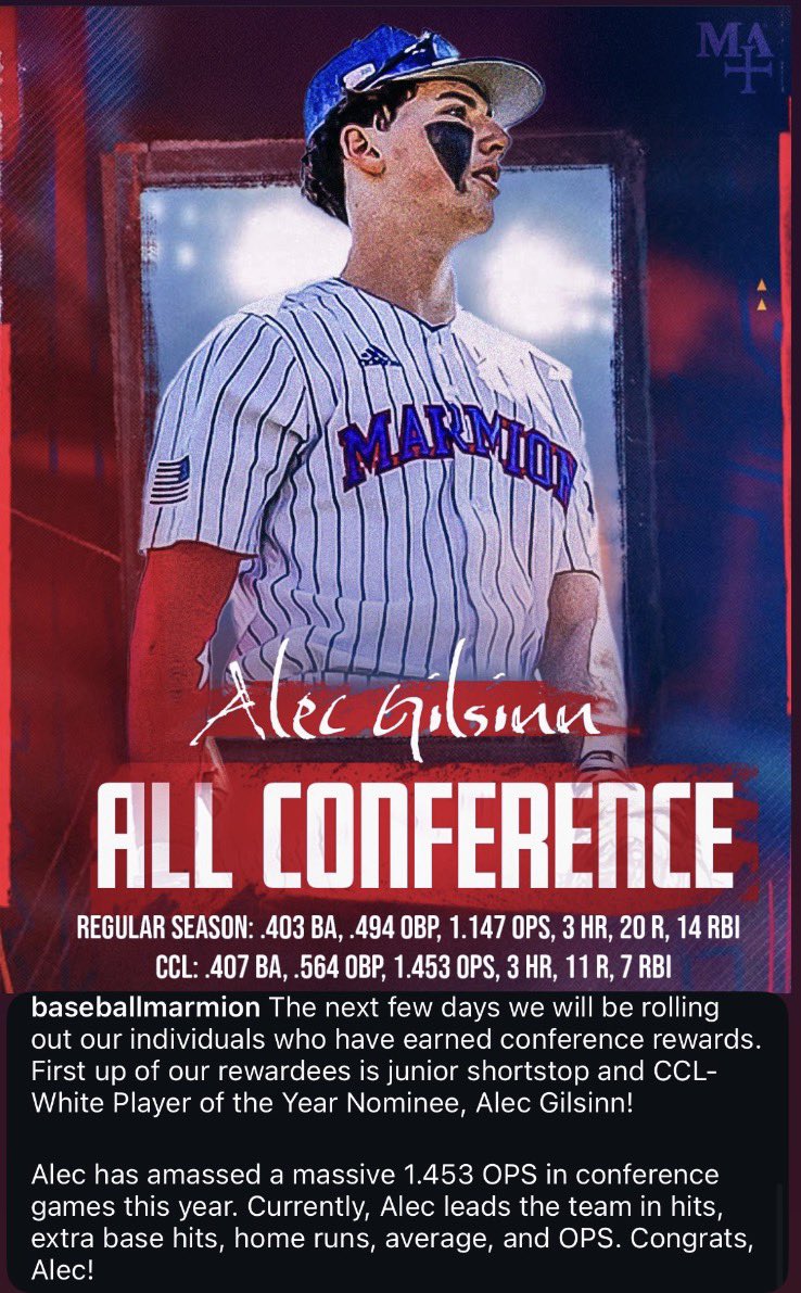 GilsinnAlec's tweet photo. High school season comes to an end. Not the outcome we wanted, but I’m grateful for my coaches, teammates, and everyone who supported us. Excited for what’s next.

2026 Season Stats
.412 AVG |.490 OBP |1.114 OPS |.624 SLG
35 H | 85 AB

CCL All-Conference | CCL White POY Nominee https://t.co/HbjWbvdGJY