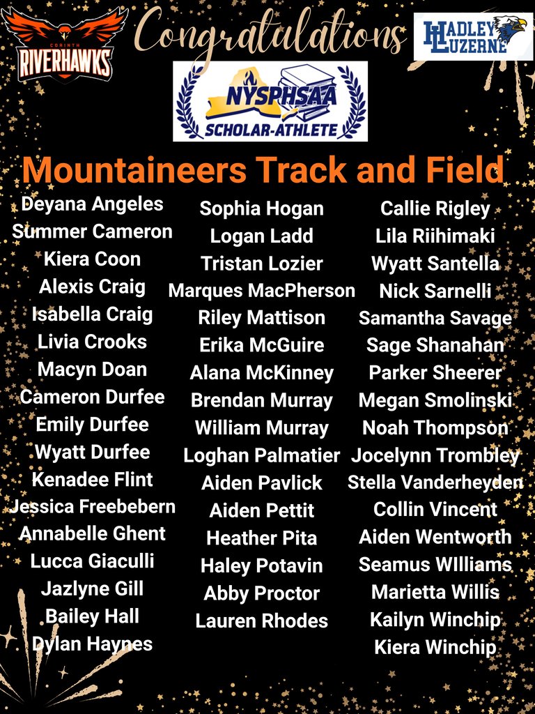 CorinthNY's tweet photo. Congratulations to the Spring Scholar Athlete teams: Softball, Tennis and Track and Field. Congratulations to our individual scholar athletes on our baseball team! We are proud of your hard work in the classroom and on the fields, court and track! Go, Riverhawks and Mountaineers! https://t.co/tW505ZOBCO