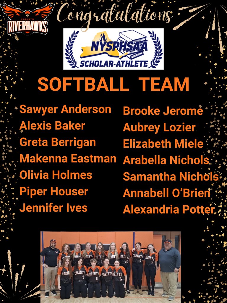 CorinthNY's tweet photo. Congratulations to the Spring Scholar Athlete teams: Softball, Tennis and Track and Field. Congratulations to our individual scholar athletes on our baseball team! We are proud of your hard work in the classroom and on the fields, court and track! Go, Riverhawks and Mountaineers! https://t.co/tW505ZOBCO