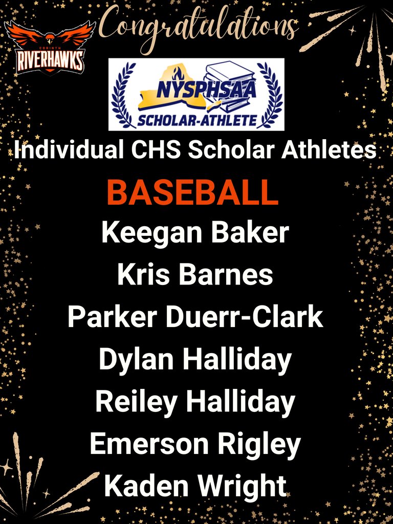 CorinthNY's tweet photo. Congratulations to the Spring Scholar Athlete teams: Softball, Tennis and Track and Field. Congratulations to our individual scholar athletes on our baseball team! We are proud of your hard work in the classroom and on the fields, court and track! Go, Riverhawks and Mountaineers! https://t.co/tW505ZOBCO