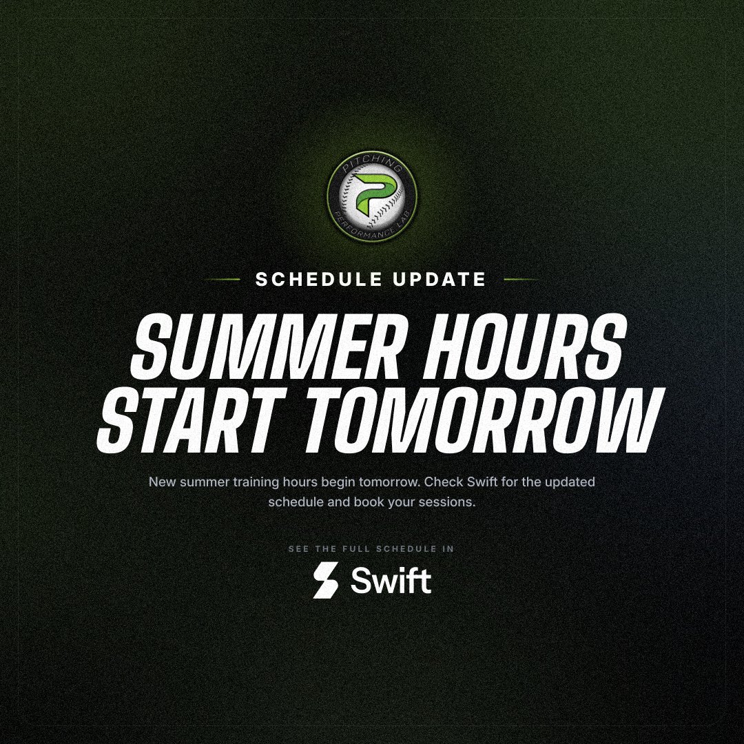 PPL_Main's tweet photo. Summer hours start tomorrow. Updated hours are live on Swift.

*** LIMITED ATHLETE SPOTS OPEN FOR SUMMER ***

Open to middle school, high school, and college guys. If you've wanted to get started, now's your chance. Grab a spot while you can. 

https://t.co/vC4e72jBev https://t.co/uYj76jy9Au