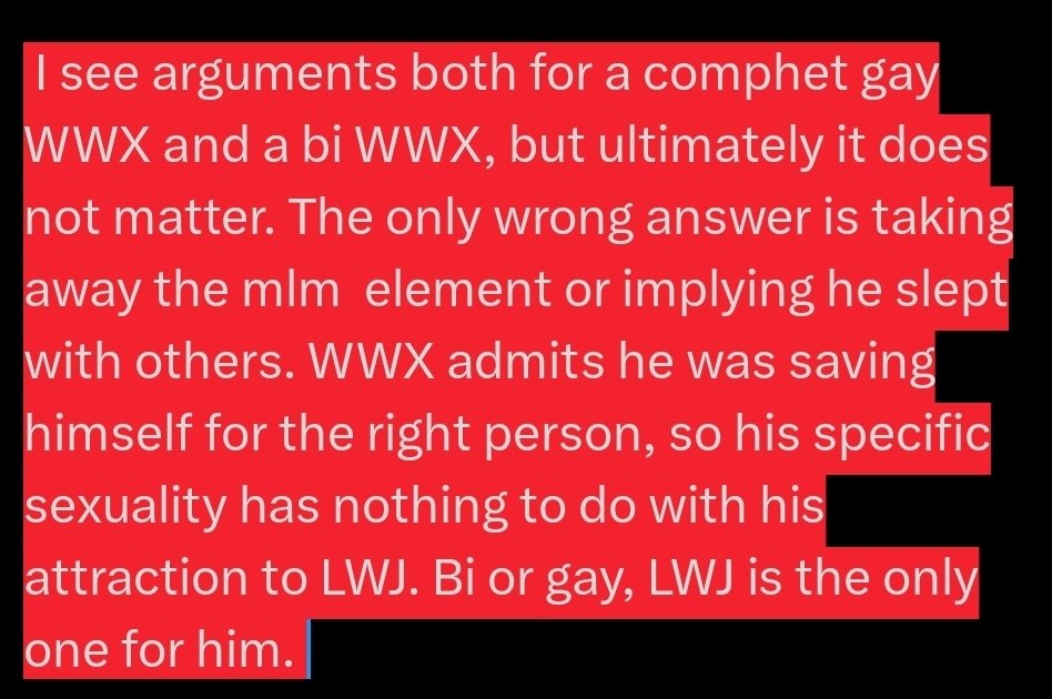pogiamiga's tweet photo. @lesbians4hgj This seems like a safe space, so I'll spill my thoughts I've been holding back.

I think the whole "bi or gay" WWX debate is not that important, and that's because I regularly deal with a similar debate in my professional field. https://t.co/fnVVoTRenP