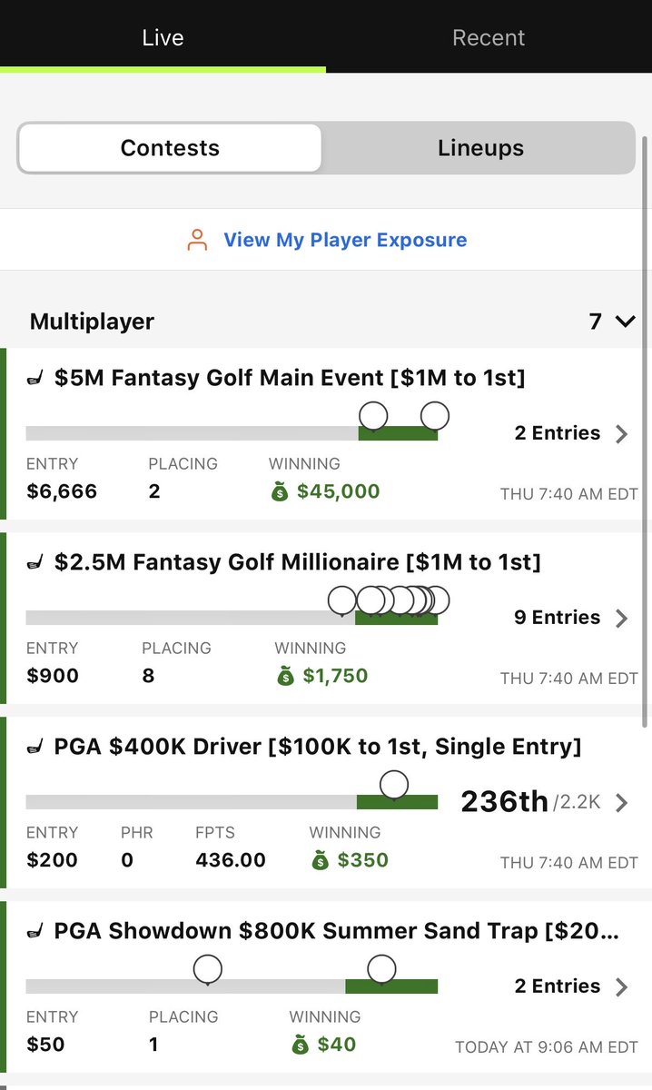 GolfStatsDFS's tweet photo. God's plan?

Friend of the program conair21 came into the season with zero golf DFS experience and has done nothing but feast in 2026. 

While the industry is buried in spreadsheets and sims, he's hand-building and letting the Lord take the wheel.

He claims the secret sauce for a 45K+ Masters Sunday cash involved skipping the broadcast entirely and spending the day in prayer. “I️ get it, the math nerds will have a hard time understanding my strategy but have they tried it? I️t’s simple, I trust my gut and I️ trust HIM” 

Let’s see if The DFS Deity can stay hot at the US Open 🎟️