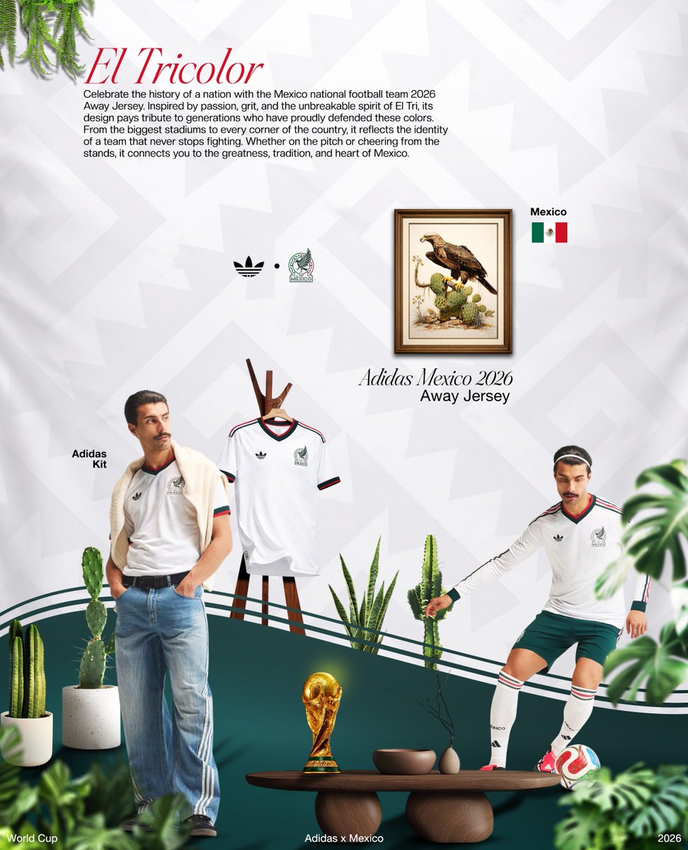 DeathCuteStudio's tweet photo. Mexico 2026. 🇲🇽⚽

A jersey carrying the culture, heritage, and identity of a nation.

My take on the 2026 World Cup kit through the lens of football, fashion, and design. 🎨👕

Thoughts? 👀

#worldcup #seleccionmexicana #football #posterdesign https://t.co/MxHuNZ3f2T