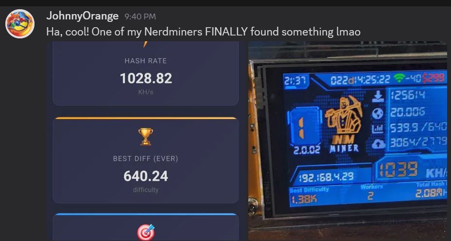 HeliosPool's tweet photo. I added the CHTA meme coin to have fun with the Nerds. I've seen a few BLOCK FOUNDs attributed to an esp32, but could not fully trust it as I've been refining my script. But, here you go - a user reported his NMMiner successfully hit and got paid out - congrats @JohnnyOrange! https://t.co/L5tgjF73Tq