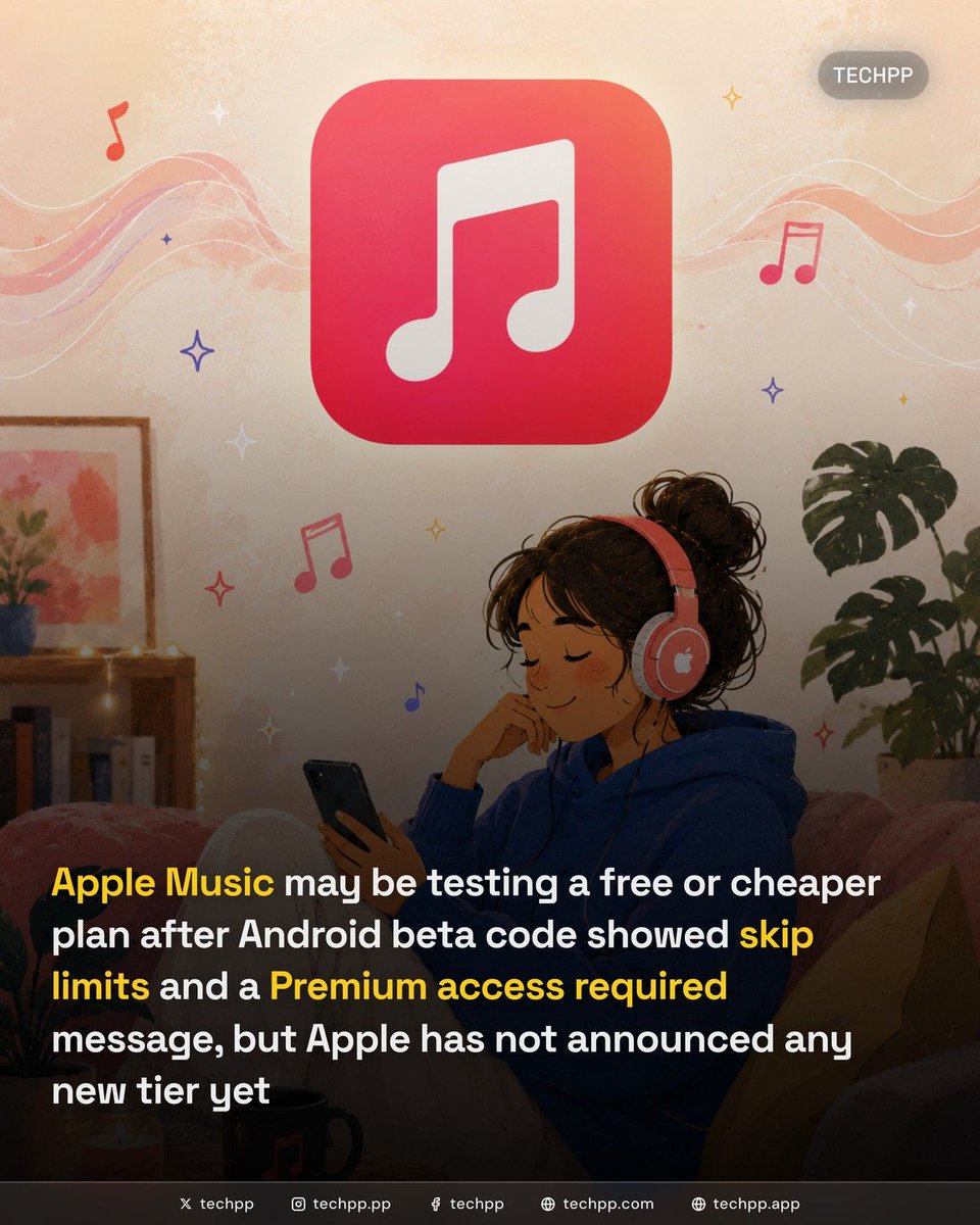 techpp's tweet photo. Apple Music may be testing a free or cheaper plan after Android beta code showed skip limits and a Premium access required message, but Apple has not announced any new tier yet
#Apple #Android #Launch #Music #Premium #AppleMusic #Streaming #MusicApps #TechNews https://t.co/pmTJI56mIW