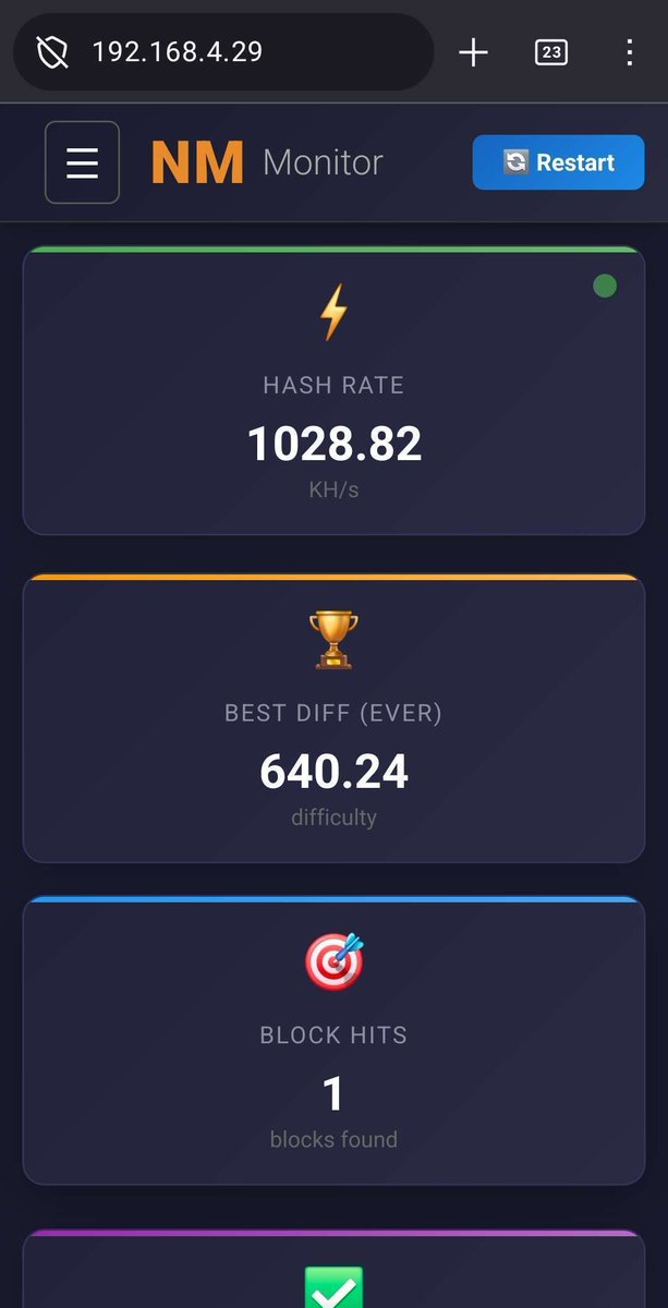 HeliosPool's tweet photo. I added the CHTA meme coin to have fun with the Nerds. I've seen a few BLOCK FOUNDs attributed to an esp32, but could not fully trust it as I've been refining my script. But, here you go - a user reported his NMMiner successfully hit and got paid out - congrats @JohnnyOrange! https://t.co/L5tgjF73Tq