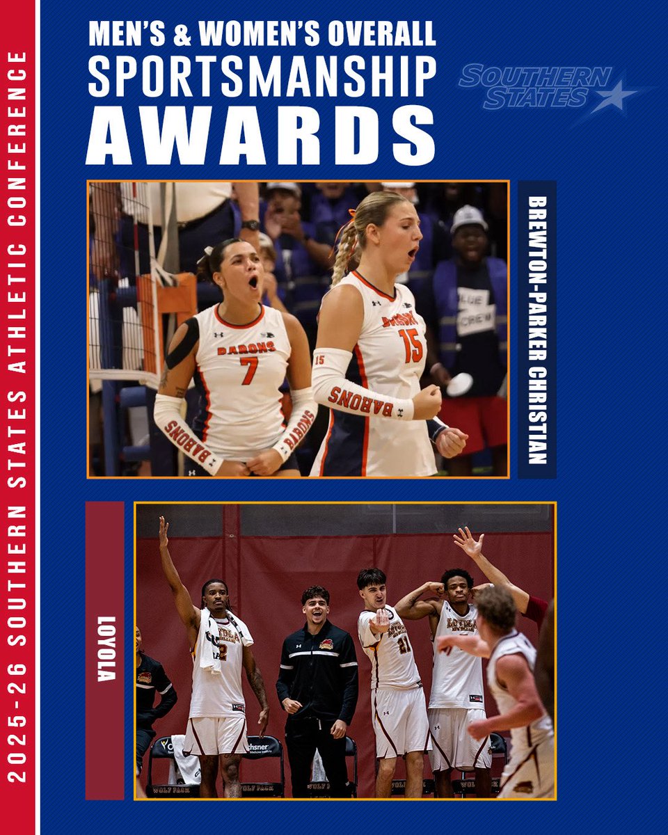 SSACsports's tweet photo. Men’s Sportsmanship Award: @LoyolaWolfPack 
Women’s Sportsmanship Award: @bpcuathletics https://t.co/bjWxUIn91c