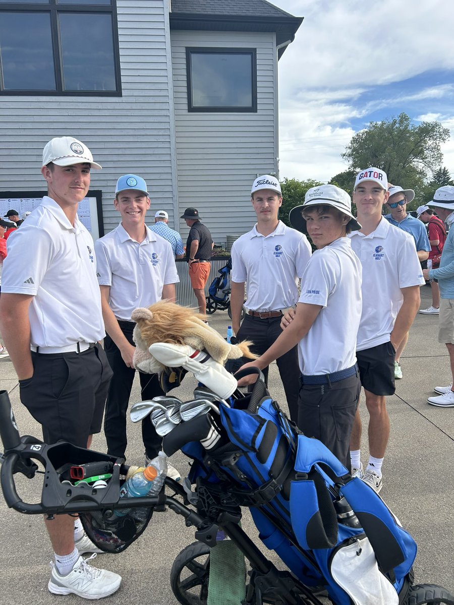 GolfElkhart's tweet photo. Lions tee it up in the Northern Indiana Conference Championship held at Eberhart Monday morning. Shotgun start at 9AM. ⛳️🦁

Ben Divido ‘28
Brenden Divido ‘29
Cameron Miller ‘27
Ryan Molyneaux ‘28
Nate Windy ‘26 https://t.co/nf6JqmQhi6