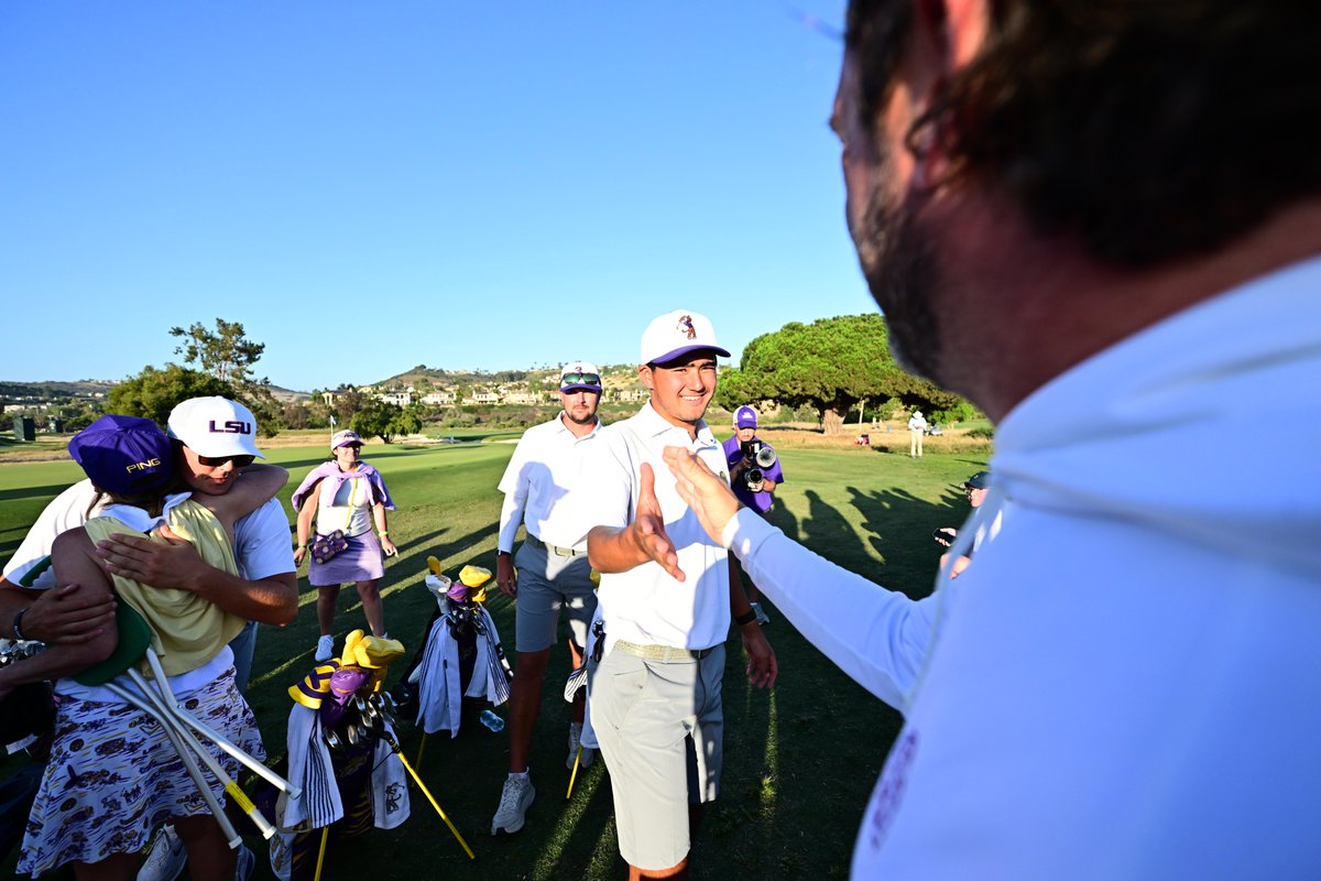 LSUMensGolf's tweet photo. The Fightin' Tigers of LSU! 🗣️

The Tigers just completed an 18-under round three to come back from as low as 30th place yesterday to T12 and make the top-15 team cut for round four of stroke play in Carlsbad. https://t.co/R6gLCuRHYV