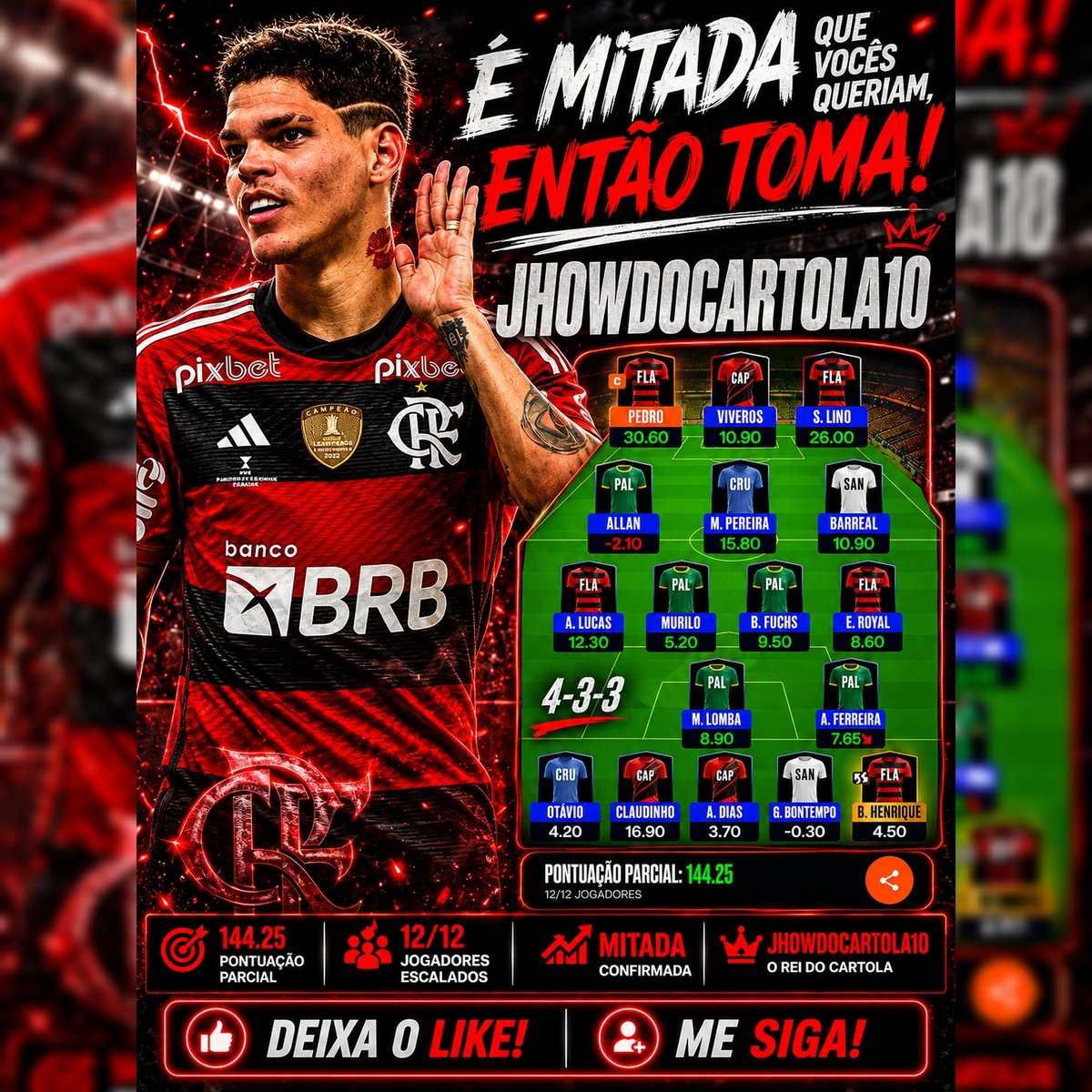 JHOWDOCARTOLA10's tweet photo. Mais uma mitada para conta. Agora é hora de focar na COPA DO MUNDO
Siga para mitar também 🔥 https://t.co/maOYCqwTVJ
