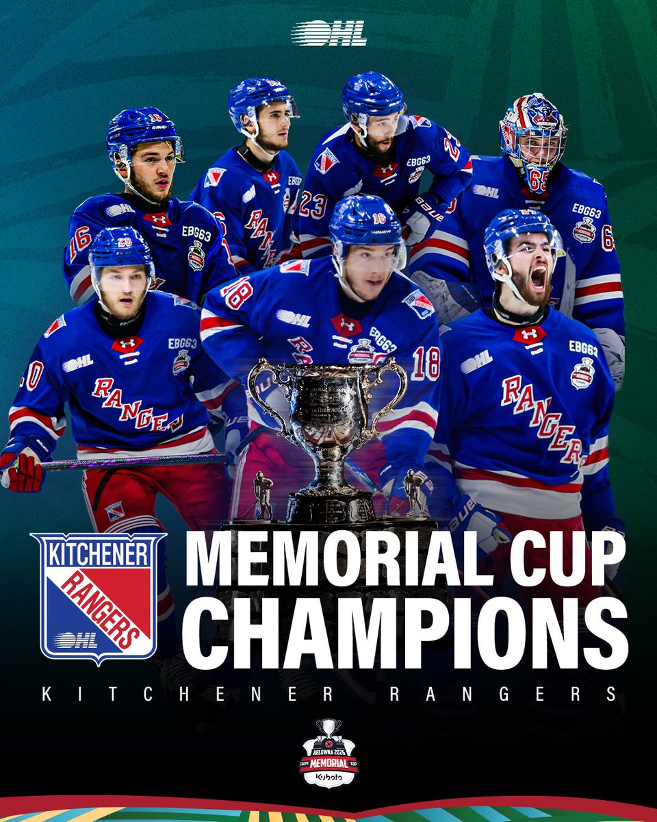 CHLHockey's tweet photo. The @OHLRangers are the 2026 #MemorialCup presented by @KubotaCanadaLtd champions‼️ https://t.co/Ifttx3ezfN