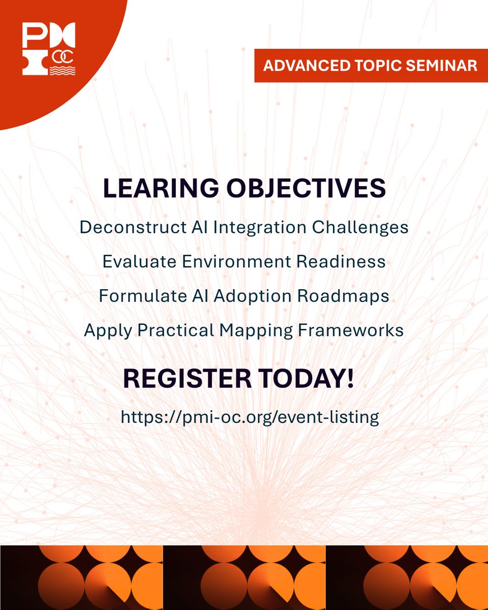 PMIOC's tweet photo. Feeling left behind as AI goes beyond a helpful tool to bring fundamental shifts in our ways of working?

Join PMI-OC and AI expert Shaundra Toy to develop an actionable framework for AI adoption. 

Earn 4 PDUs in this power session! 

Register now! https://t.co/aXpoWaDUdX https://t.co/4Q3VmTTfUp