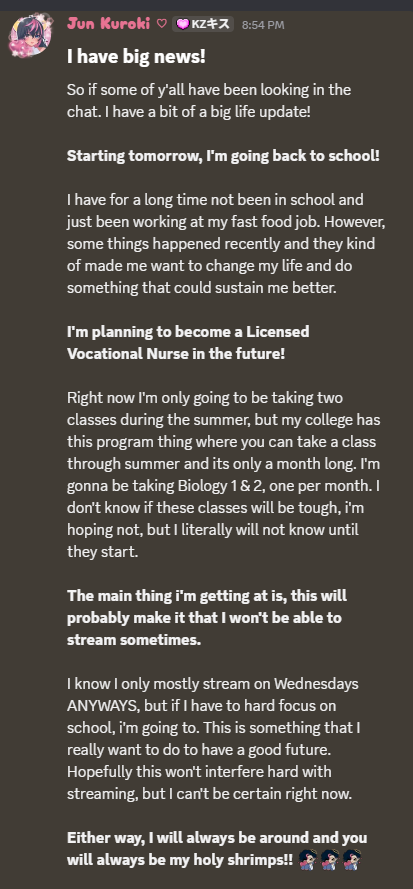 JunKurokiVT's tweet photo. discord saw it first >~< wish me luck on this path.. https://t.co/Wosu1QdKA6