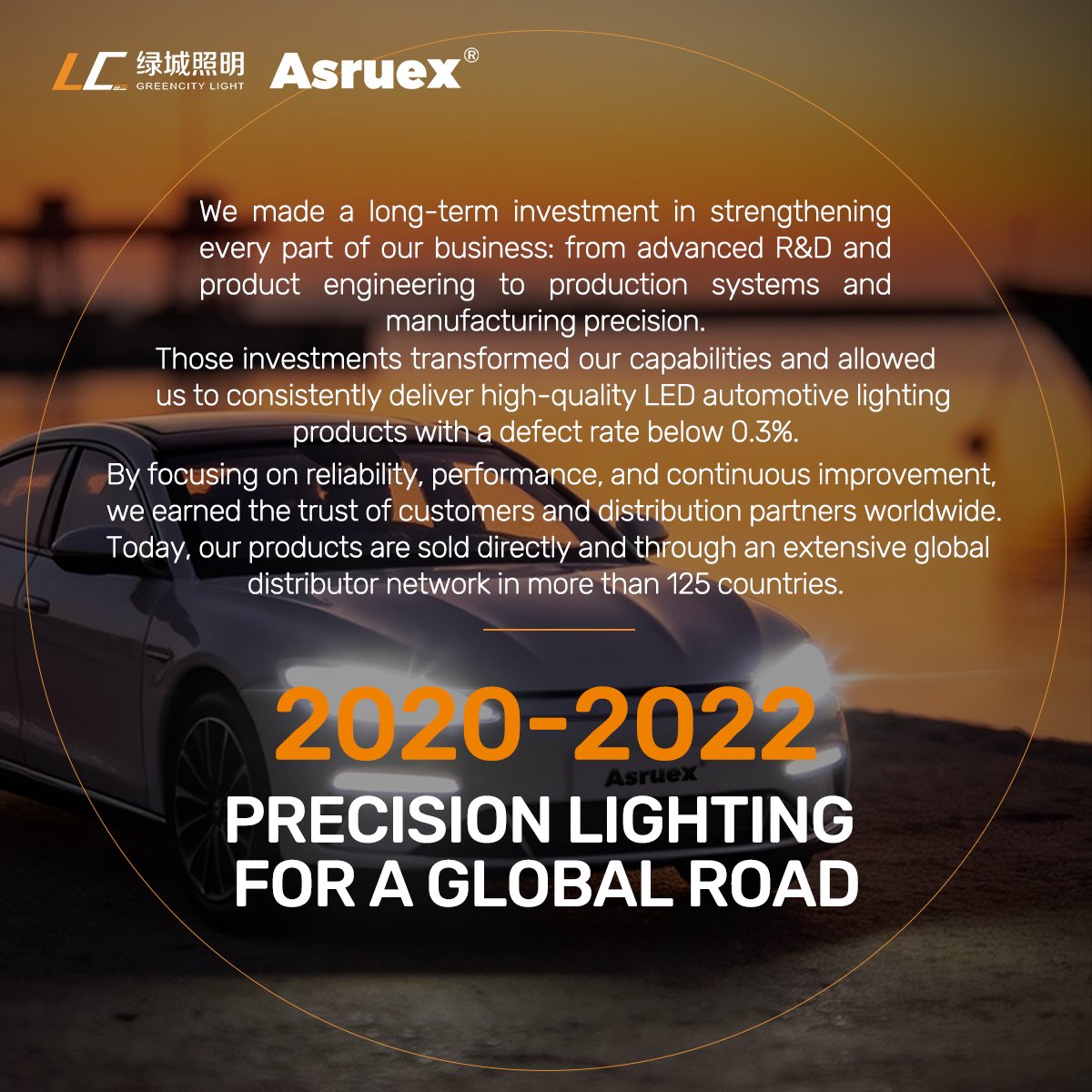 GreencityLED's tweet photo. From 2020–2022, we strengthened every part of our business: from advanced R&amp;D &amp; product engineering to production systems &amp; manufacturing precision. These investments transformed our capabilities, helped us achieve a defect rate below 0.3% &amp; support customers in 125+ countries. https://t.co/clDCWrOb0G