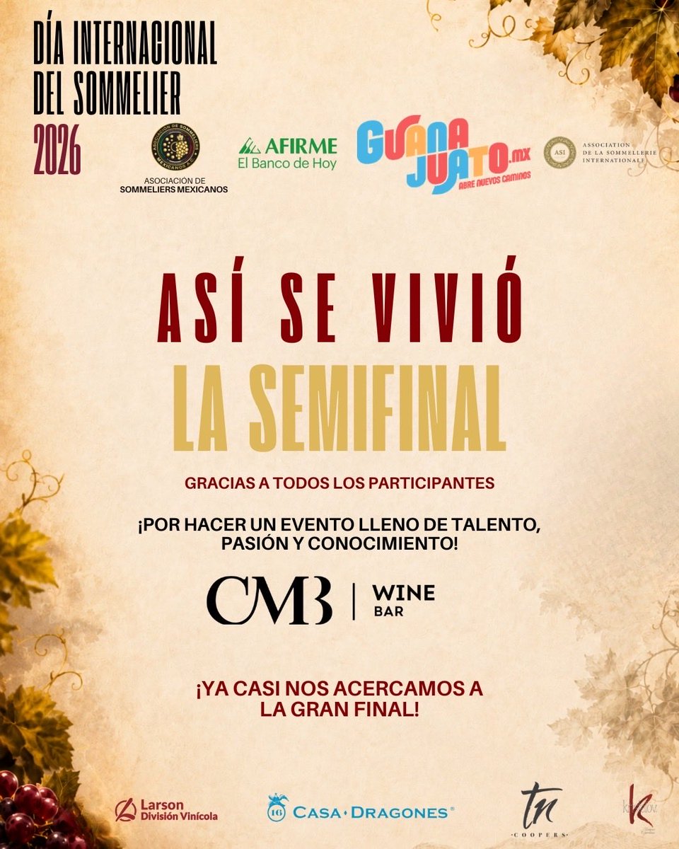 ASM_AC's tweet photo. 🍷 Así se vivió la semifinal.

Gracias a todos los participantes, jueces y aliados por hacer de esta semifinal una experiencia llena de talento, pasión y conocimiento.

Cada vez estamos más cerca de la gran final.

#Sommelier2026 #Semifinal #VinodeGuanajuato #Sommellerie https://t.co/bP4DVqRlDQ