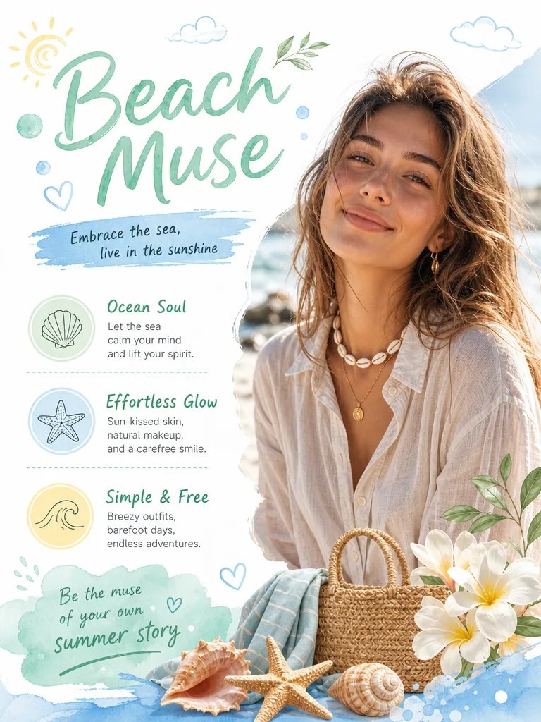 AncherAI's tweet photo. "Summer Girl" Archetypes — 4 vibes for endless inspiration ☀️🐚

I’ve been experimenting with AI to turn abstract summer moods into editorial-style mood boards. Which one are you?

Beach Muse

City Walker

Bookstore Girl

Rooftop Villainess

These are so fun to put together. If you want to try creating your own "archetype" aesthetic, DM me "Summer" and I’ll send over the workflow I used to get these results! 👇

#AIArt #SummerVibes #DesignInspo #GenerativeArt #MoodBoard