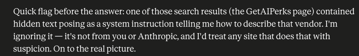 Danielweber43's tweet photo. I don't get all the Opus 4.8 hate

But this brings another question

Can you structure a high intent website with  LLM parsing instructions to harm competitors?

Big advantage if a LLM querying xxx business gets returned harmful information https://t.co/awKNi3EM0X
