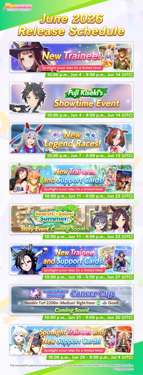 umamusume_eng's tweet photo. 📅 June's Release Schedule is here, Trainers! Here's what you can look forward to this month.

#Umamusume https://t.co/RUMrTCbps5