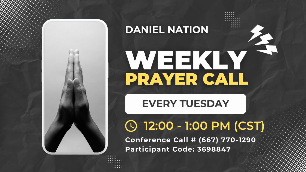 DanielNationPBC's tweet photo. Join us for our weekly prayer call today at 12 p.m. (CST) as we share a report from this past weekend.

Conference Call # (667) 770-1290
Participant Code: 3698847

#danielnation #prayercall #txlege https://t.co/CmXVOV4Goa