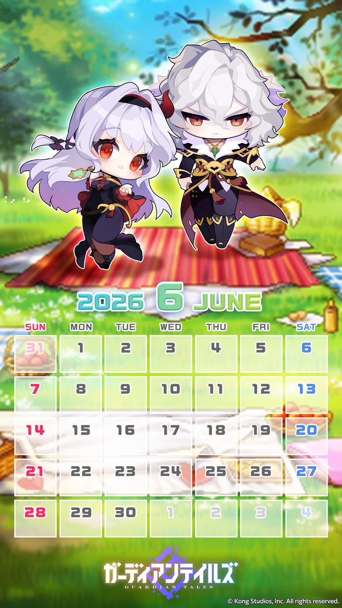 GuardianTalesJP's tweet photo. 【カレンダー】
2026年6月のカレンダーをプレゼント！
今月は「クロード」と「プリシラ」のデザインでお届けします☘️

#ガーディアンテイルズ #ガデテル https://t.co/KFAxx64K2W