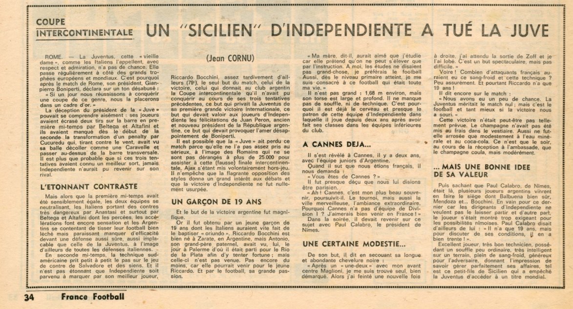 seba_cai's tweet photo. 🗓️ 1973
📰 France Football (Francia)

🏆 Independiente le gana la Intercontinental a Juventus a partido único en Italia

🇫🇷 "La decepción del presidente de la Juve era perfectamente comprensible: Si alguna vez logramos ganar un trofeo como este, lo exhibiremos en un marco de oro" https://t.co/pVd8KlY9Sc