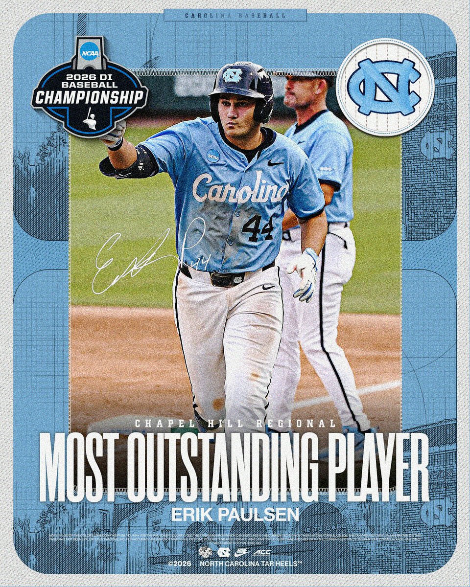 DiamondHeels's tweet photo. Your 2026 Chapel Hill Regional 𝐌𝐨𝐬𝐭 𝐎𝐮����𝐬𝐭𝐚𝐧𝐝𝐢𝐧𝐠 𝐏𝐥𝐚𝐲𝐞𝐫: @Erik_Paulsen44 👏👏

#GoHeels https://t.co/Nt9pYexyvc