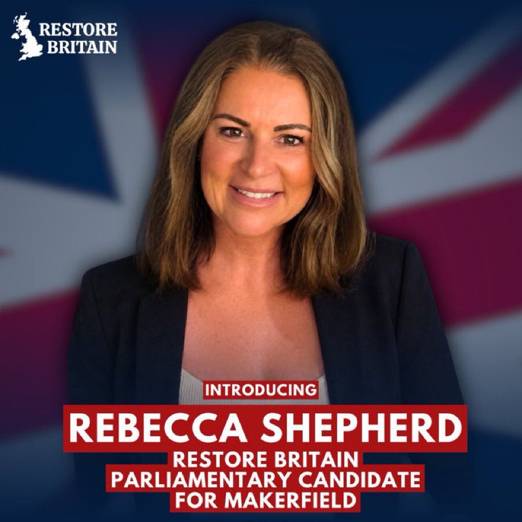 LincsEnigma's tweet photo. Makerfield on the 18th June, vote for Rebecca Shepherd, make history happen. 

If Great Yarmouth can do it, you can too.

Vote Restore Britain. 

@RestoreBritain #RebeccaShepherd https://t.co/Me5TQMu5OS