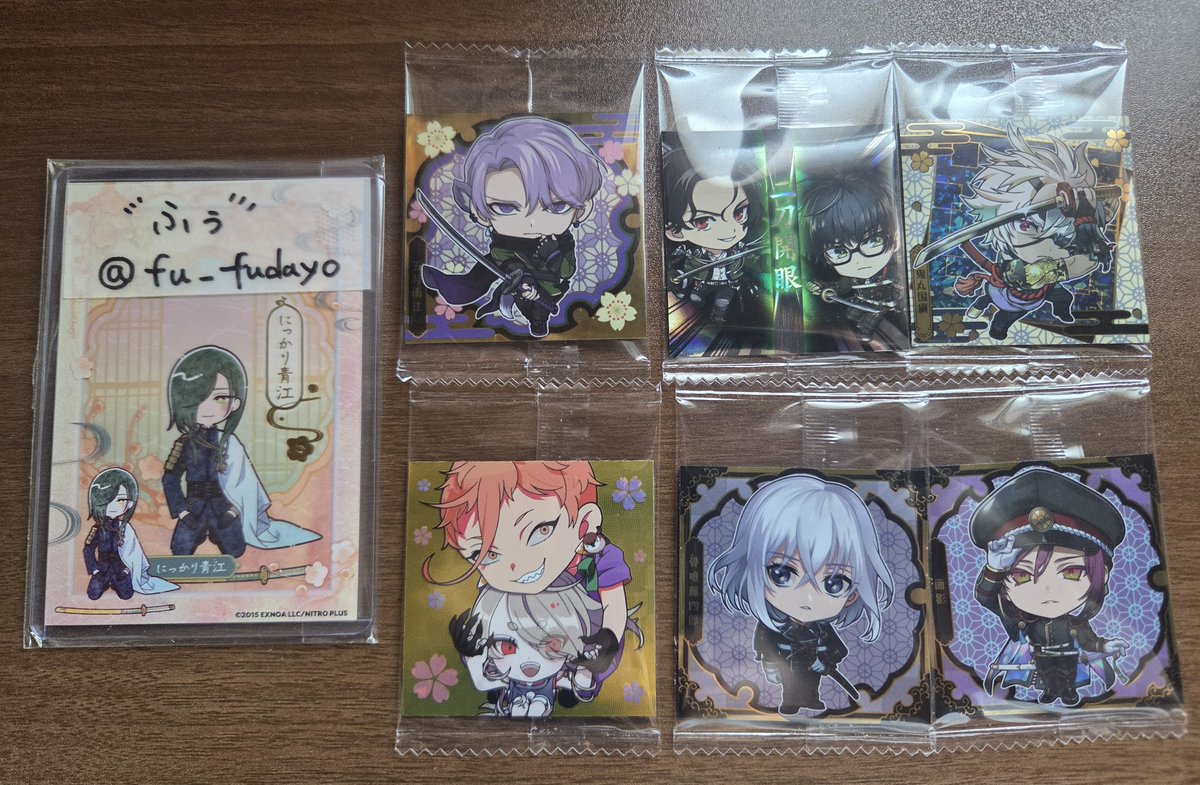 fu_fudayo's tweet photo. 【交換】刀剣乱舞　ウエハース　3　にふぉるめーしょん　

（譲）骨喰・面影・鬼丸・篭手切+豊前
　　　（※過去弾）岩融+今剣・五月雨
（求）青江（今弾）・歌仙（祝装）

郵送での交換をお願い致します、FF外からでもお気軽にご連絡下さい。 https://t.co/3T8FqbV44m