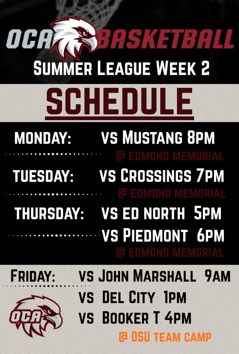 OCAEaglesFly's tweet photo. Busy Summer league week 2 ahead for our Eagles! https://t.co/FvngI4bdBD