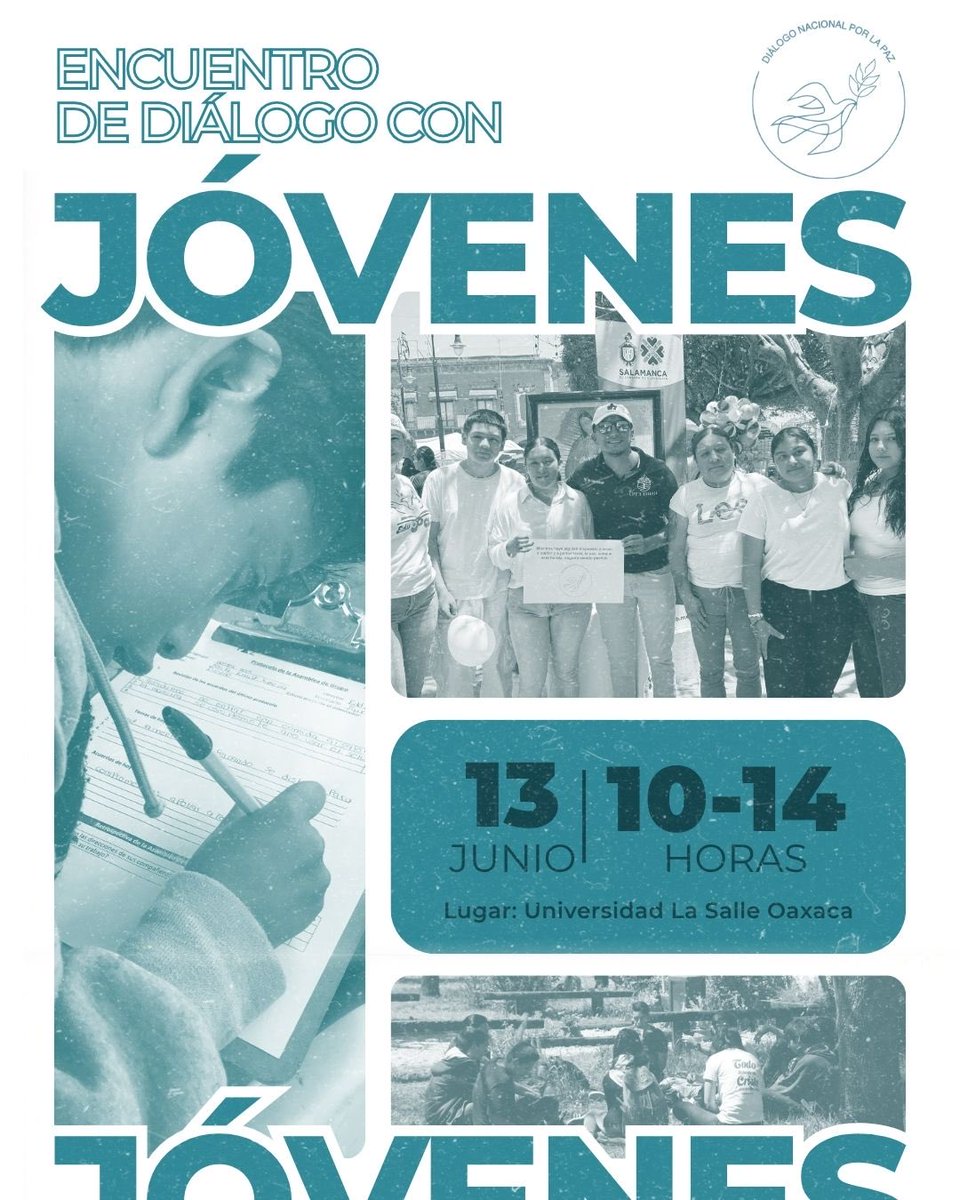 dialogopazmx's tweet photo. Las juventudes tienen mucho que decir sobre la paz y el futuro de sus comunidades.

Te invitamos al Encuentro de Diálogo con Jóvenes, un espacio para escucharnos, compartir experiencias y construir juntos caminos de participación, comunidad y esperanza.
#SomosPazSeremosMás https://t.co/wS2DSDnfoe