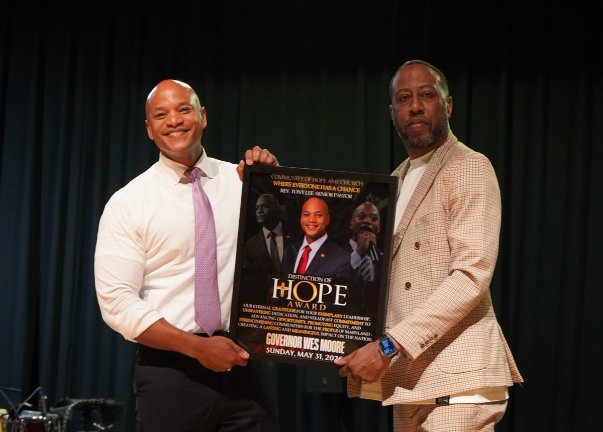 iamwesmoore's tweet photo. What an honor it was to join the congregation at Community of Hope A.M.E Church this morning and receive the Distinction of Hope Award.

Grateful to spend time in fellowship with a community so deeply committed to faith, service, and creating hope and opportunities for Marylanders every single day ♥️