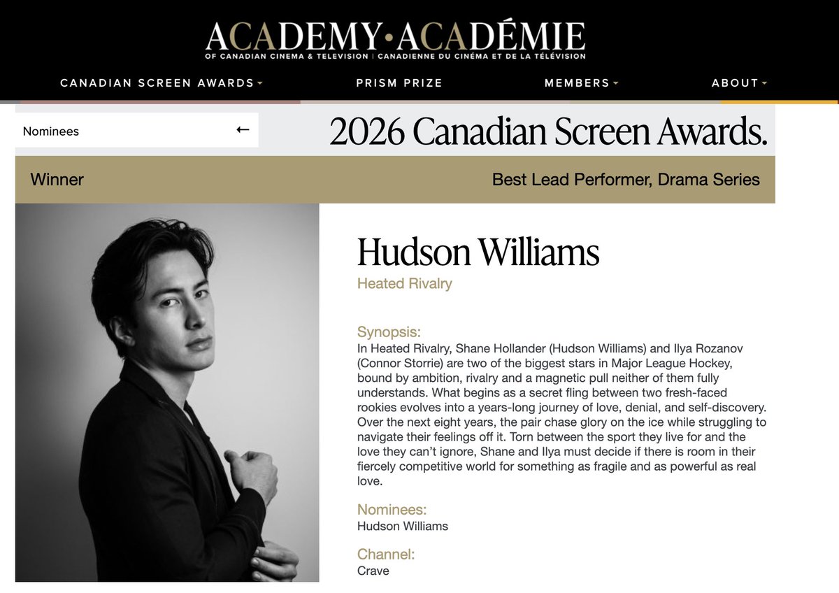 hudsonwonline's tweet photo. Hudson Williams is now declared an official Canadian Screen Award winner on @TheCdnAcademy’s website! 

🔗 https://t.co/jKsDnVd6LS https://t.co/1oBsIXZiGk