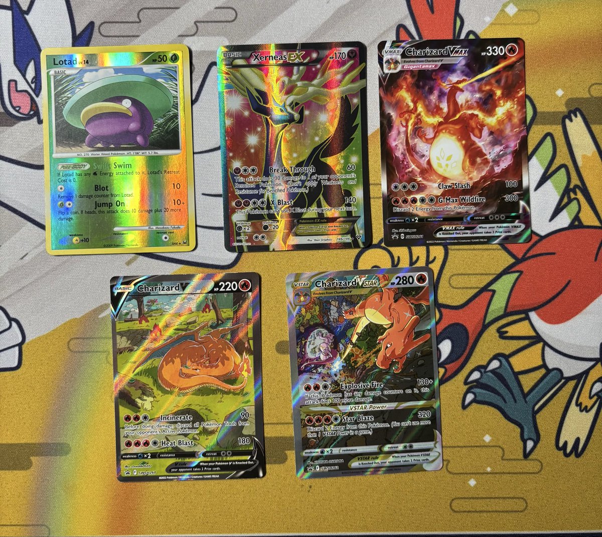 PokemonJosh2886's tweet photo. Lotad: $80 NM 
Xerneas: $70 LP 
Charizard Vmax: $45 
Charizard V: $70 
Charizard vstar: $90 https://t.co/HyZSmkoe8w
