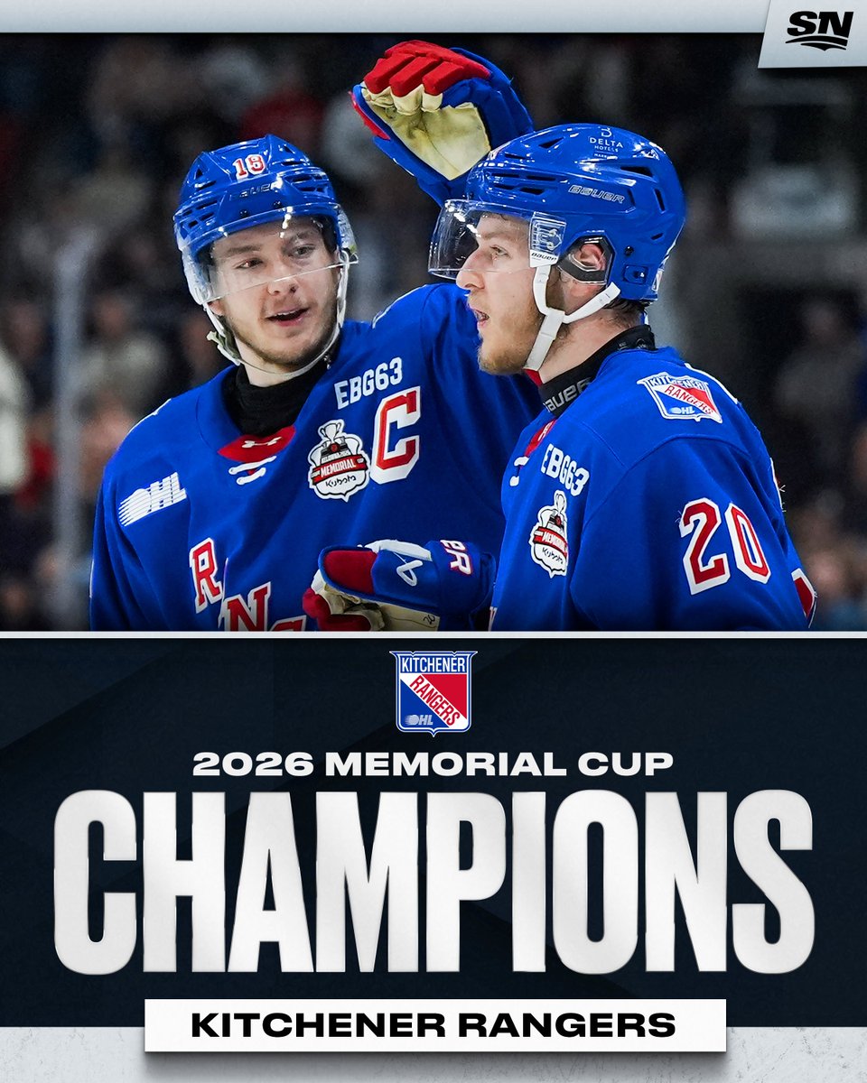 Sportsnet's tweet photo. THE KITCHENER RANGERS ARE YOUR 2026 MEMORIAL CUP CHAMPIONS 🍁🏆 https://t.co/g4gCJ583j5