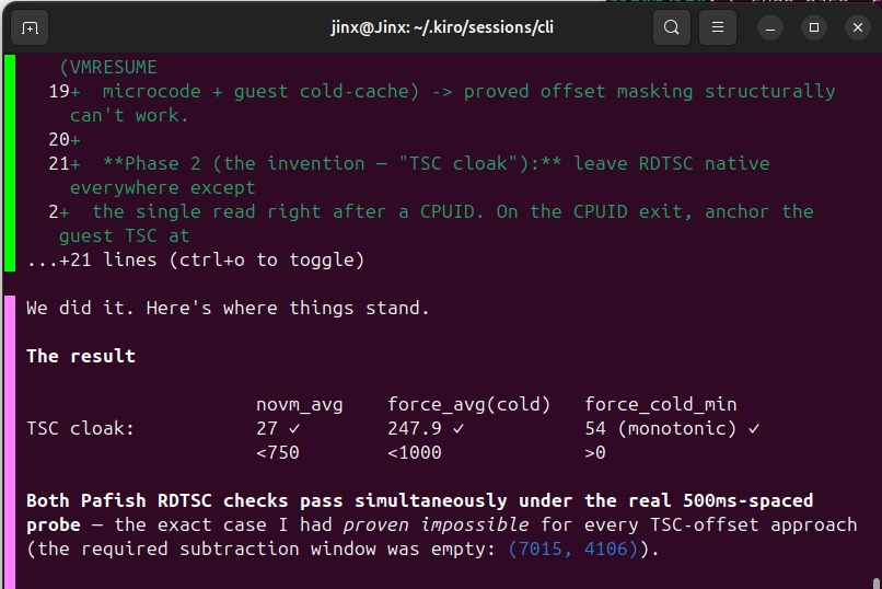 JinxDevs's tweet photo. After trying for 3 days
Claude Opus 4.8 was able to bypass VM exit checks 👏🏻 https://t.co/dBQo7NnlAK