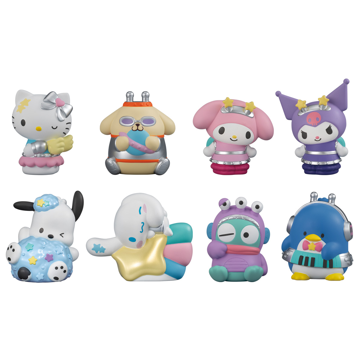 sanrio_oshikatu's tweet photo. ＼⚠️新商品【予告】📣🆕／
バンダイ食玩『SANRIO CHARACTERS FRIENDS 5』2026年10月発売決定🛸🧑‍🚀🩷
第5弾の今回は「宇宙カワイイ」がテーマだって🛸
プリンくんが怪しくて異彩を放ってる…🤣
また発売日近くなったらお知らせするね🙆‍♀️📣

🔻【楽天】詳細・予約状況はこちら
https://t.co/tbErgC5V35

👇気になる人はぜひチェックしてね💕
📅発売日：2026年10月発売
🛒購入：全国量販店の菓子売場等
👛価格：396円(税込)
📝ラインアップ：
●彩色済ソフビ人形(全8種)
1．ハローキティ
2．ポムポムプリン
3．マイメロディ
4．クロミ
5．ポチャッコ
6．シナモロール
7．ハンギョドン
8．タキシードサム
●ガム（ソーダ味）1個
https://t.co/WBhQqTNHXT

#サンリオキャラクターズ #食玩 #pr