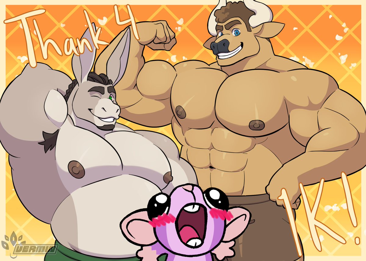 VerminGeomancer's tweet photo. A bit late on this but...

We hit 1000 followers here!

I never thought i'd see the day 😭

Thank you guys so much for the recent support since i've come back!

Enjoy my beefy bull and hunky donkey as thanks 😁 https://t.co/PLX1Wm8EvW