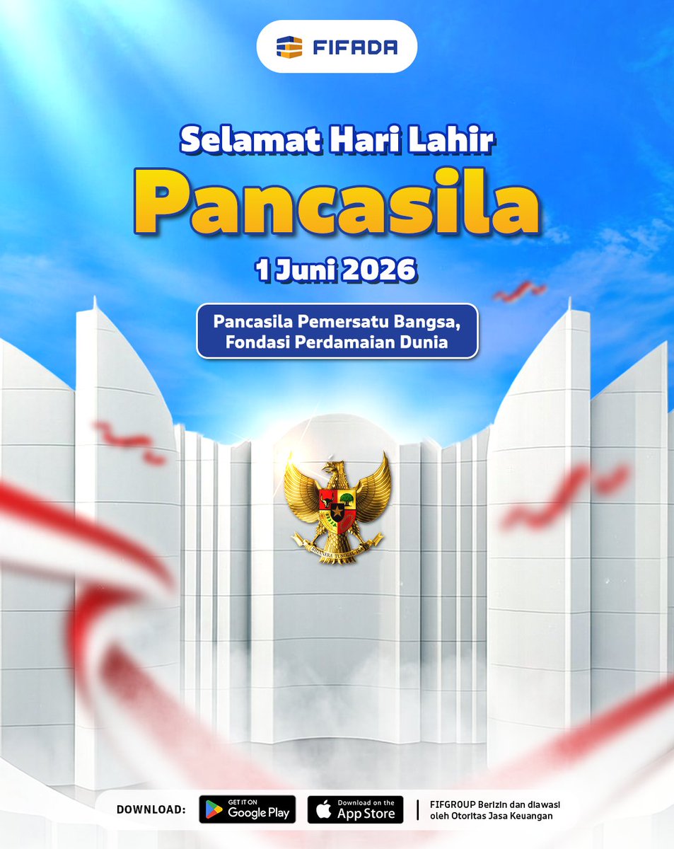 fifadaofficial's tweet photo. Selamat Memperingati Hari Lahir Pancasila, 1 Juni 2026 🇮🇩

FIFers, Pancasila Pemersatu Bangsa, Fondasi Perdamaian Dunia 🕊️ 
Mari wujudkan nilai-nilainya melalui integritas, kolaborasi, dan pengabdian terbaik.

#FIFGROUPLebihBaik #FIFGROUP #SiapSegalaMusim #HariLahirPancasila https://t.co/Pu4e168BeH