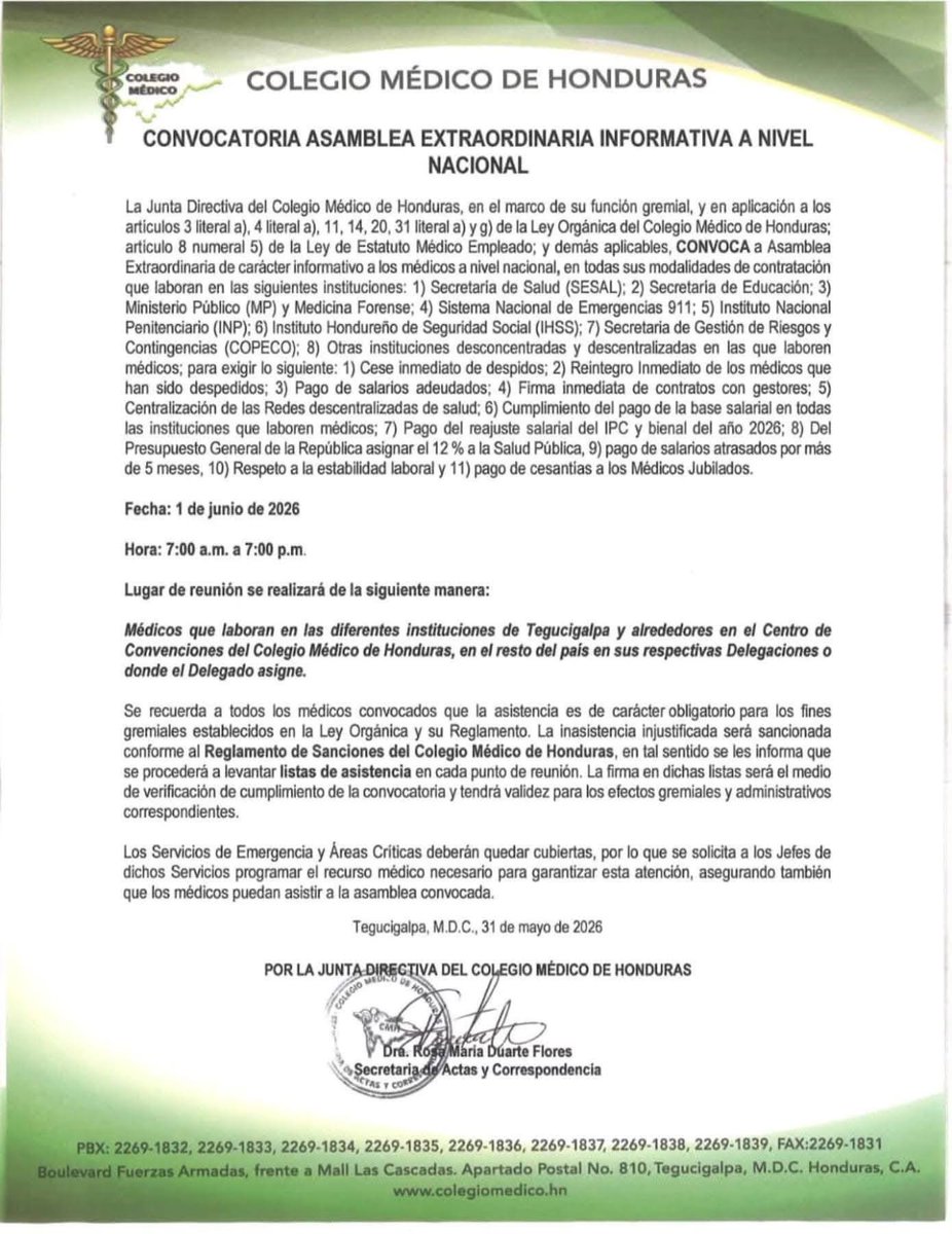 digitalpresshn's tweet photo. 🚨#LOULTIMO || Ante el incumplimiento gubernamental, el gremio médico anuncia asambleas informativas en todo el país. https://t.co/POsyGmaHBI