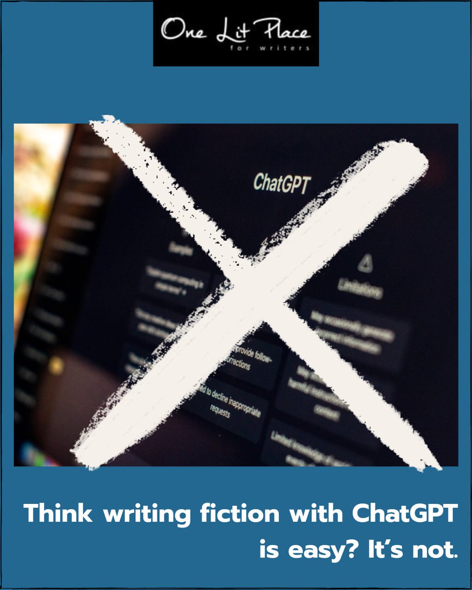 OneLitPlace's tweet photo. It's easy to think, "Maybe I should use ChatGPT to write my book- everyone's using AI now anyway," but the harm that will come to your writing and career is significant. Read our article to see how:

 👉 https://t.co/rxeNTTRtKg

#chatgpt #amwriting #AI https://t.co/uuvqCcy7ha