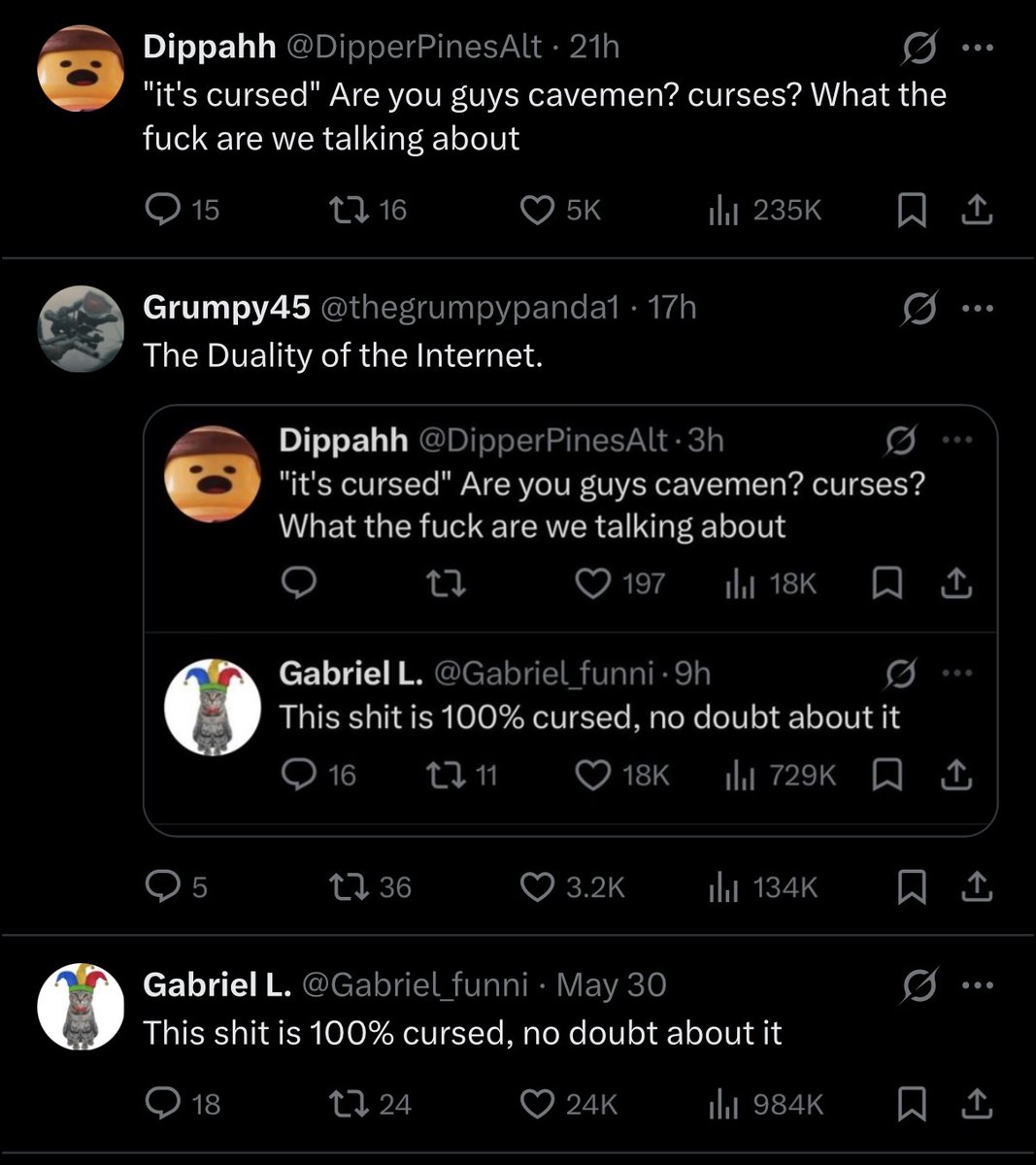 harderbop's tweet photo. @thegrumpypanda1 @theymergirl Twitter discourse is tesseracting. https://t.co/XwI6P0k1Q4