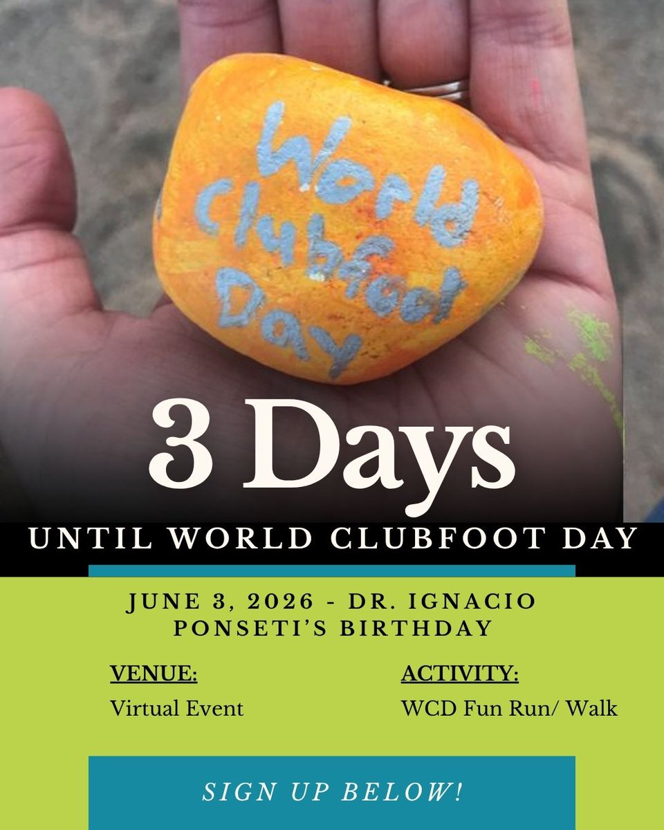 IowaBrace's tweet photo. 3 Days Until World Clubfoot Day 💙
Every brace, every treatment, and every step forward represents hope for children with clubfoot around the world. 🌍

Help us celebrate World Clubfoot Day on June 3 by joining our World Clubfoot Day Fun Run & Walk! Whether you run, walk, or cheer from the sidelines, you'll be helping raise awareness and support for proper clubfoot care.

Sign up today and take a step toward changing lives. 💙
🔗 https://t.co/VC3SmW06Ad

#WorldClubfootDay #3DaysToGo #FunRun #ClubfootAwareness #PonsetiMethod #ChangingLives