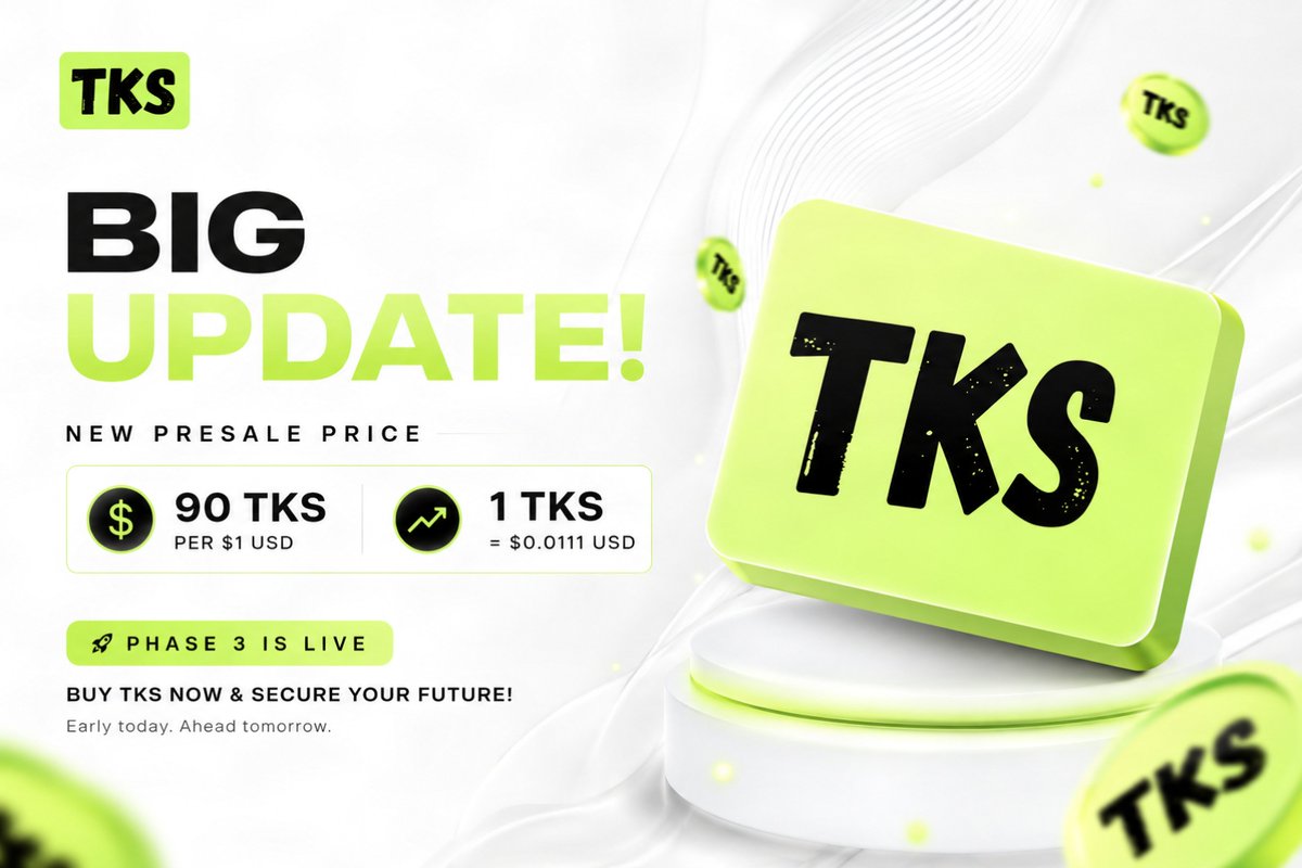 TokenKickstart's tweet photo. *PHASE 3 IS LIVE – TKS* PRESALE PRICE UPDATED!

The momentum is building, and TokenKickstarter's Phase 3 is officially underway!

🔥 New Presale Rate:
90 TKS = $1 USD
1 TKS = $0.0111 USD

Early supporters are securing their positions before the next price increase. Every phase brings TokenKickstarter closer to launch, meaning today's price could be tomorrow's missed opportunity.

Why join now?

1.Lowest available market entry before the next phase
https://t.co/vX55ErulYn part of the growing TokenKickstarter ecosystem
https://t.co/IRKf6ij8Ao the future of decentralized fundraising
https://t.co/e0QYGap9et more TKS before prices rise again

Phase 3 won't last forever. Once allocation is filled, the next phase begins with a higher token price.

Don't wait until everyone else discovers what you're seeing today.

🚀 Buy TKS now and position yourself early:
https://t.co/4PDzsdE7SO

The earlier you join, the more TKS you receive.