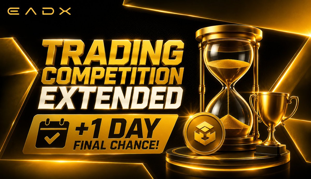 eadxofficial's tweet photo. 🏆 EADX TRADING COMPETITION EXTENDED

Due to the strong participation throughout the campaign and multiple requests received from community members and investors, the EADX Trading Competition has been officially extended by 1 additional day.

This extension also applies to all active campaign incentives, including:

💎 1 BNB Lucky Draw
🎁 200 USDT Bonus Activation
🎁 Deposit Reward Activation
🍕 Pizza Day Activation

This gives participants one final opportunity to increase their trading volume, unlock additional rewards and improve their position before the competition officially concludes.

💰 $1,500 EADX Trading Competition Rewards

🥇 Top 5 traders receive 70%
📌 6th to 15th place receive 30%

The final phase continues.

🚀 JOIN NOW
https://t.co/fCPJwG1u3I

Trade More.
Unlock More Tickets.
Increase Your Chances.

#EADX #TradingCompetition #BNB #LuckyDraw #Crypto #Exchange #Blockchain #Bitcoin #Altcoins #Trading #CryptoTrading #Rewards #Giveaway #SportsPool #EADXEcosystem
