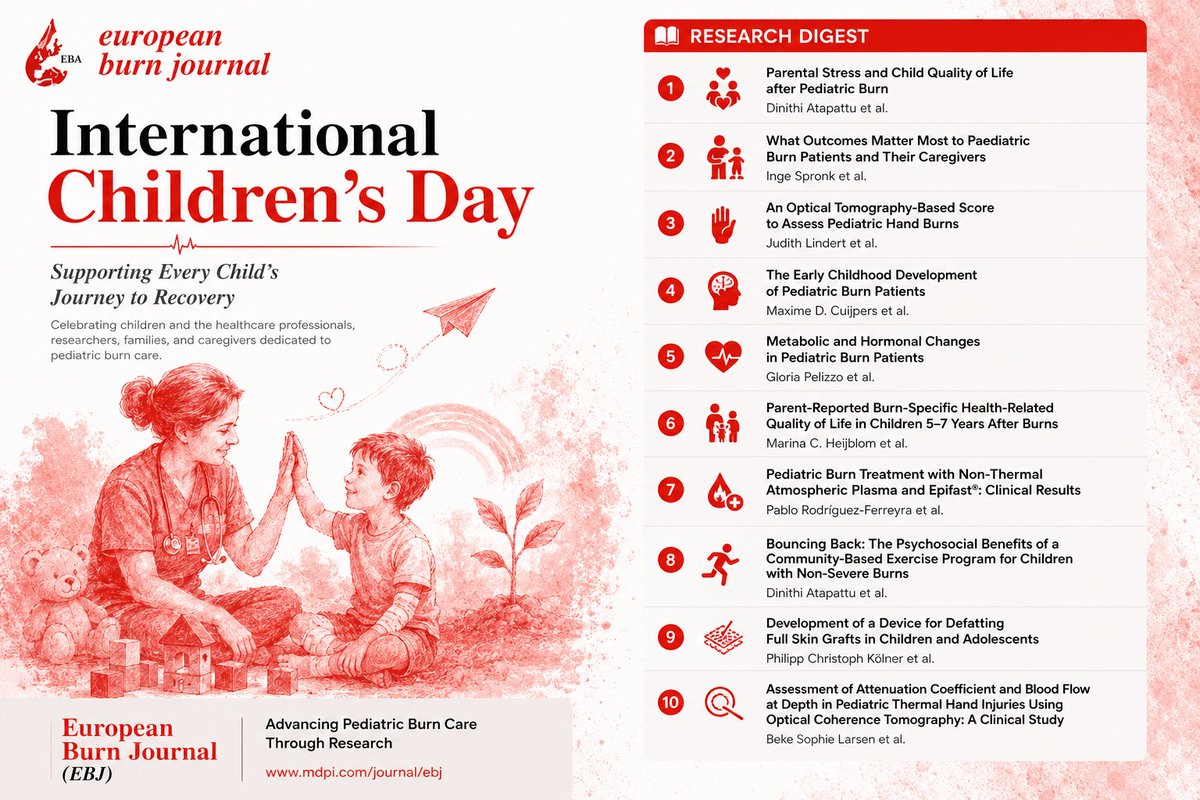 EBJ_MDPI's tweet photo. 🎈 Happy International Children's Day!

EBJ celebrates children worldwide and thanks all healthcare professionals, researchers, families, and caregivers working to improve pediatric burn care.

📖 Explore our collection of pediatric burn research:
 https://t.co/BkOJLlDsSf https://t.co/j0DayPAIDb