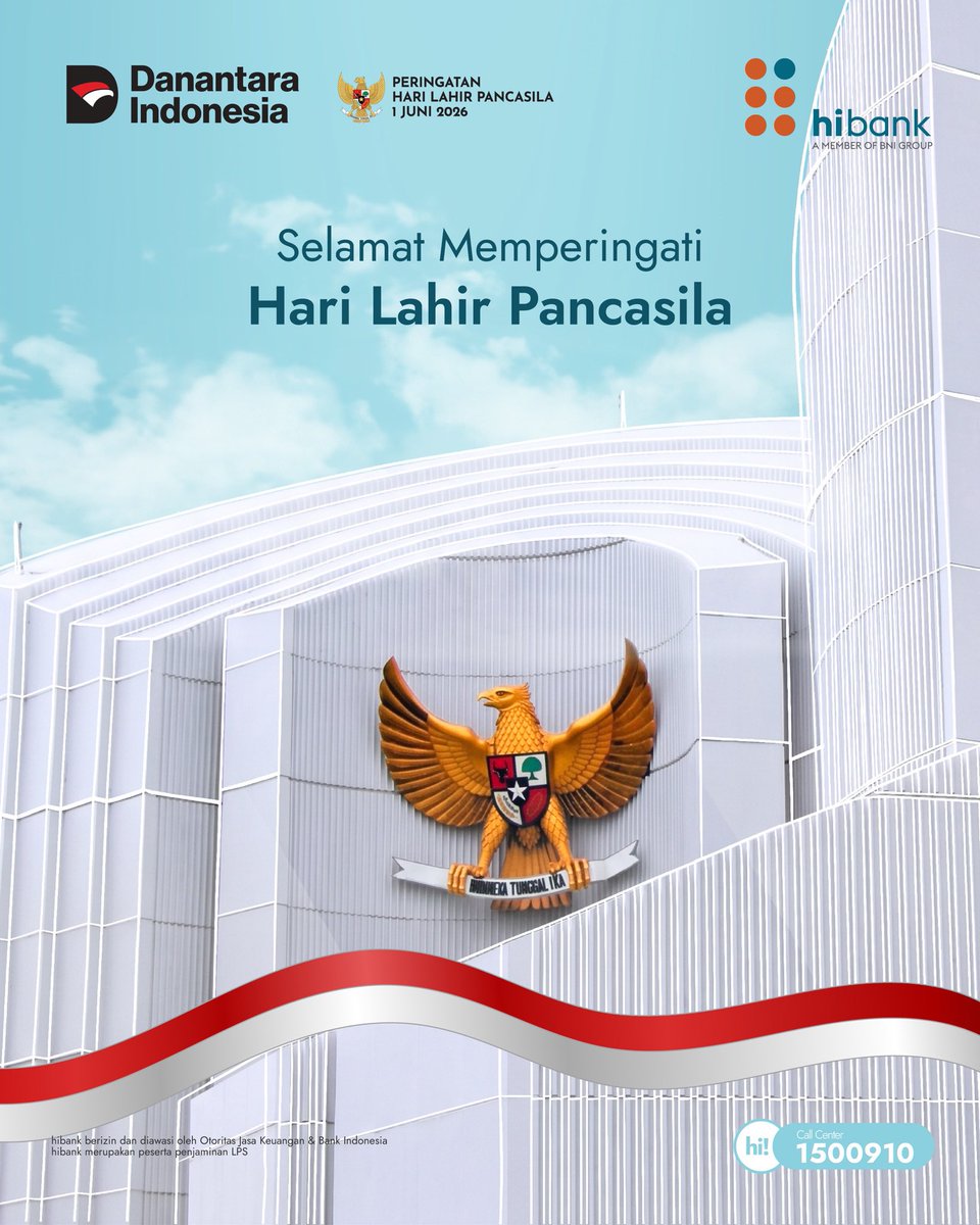 hibankid's tweet photo. Dengan berlandaskan Pancasila, bangsa Indonesia merajut persatuan dalam keberagaman untuk bergerak menuju Indonesia maju.

Selamat Hari Lahir Pancasila 1 Juni 2026 

#hibank
#everydayhiro
#HariLahirPancasila2026 https://t.co/NCwUMg2gsV