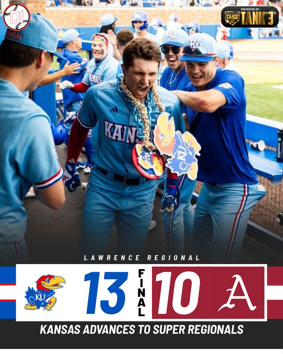 Big12D1Baseball's tweet photo. FOR THE FIRST TIME IN PROGRAM HISTORY, @KUBaseball IS SUPERS BOUND 🔴🔵

🤝 @soldier_sports https://t.co/ZiUy3TBc74
