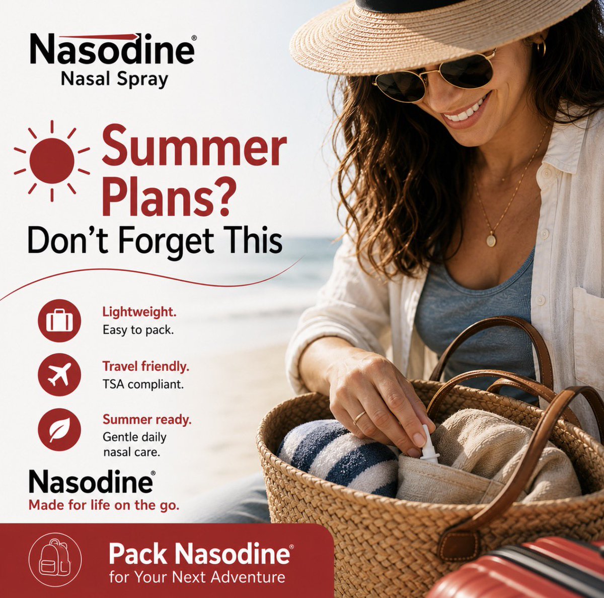 Nasodine's tweet photo. ✈️ Beach days. Road trips. Weekend adventures.

Keep Nasodine® within reach wherever summer takes you.

#Nasodine #TravelReady #summeressentials #nasodinenasalspray #nasalhygiene https://t.co/Xp4ylYsRPI