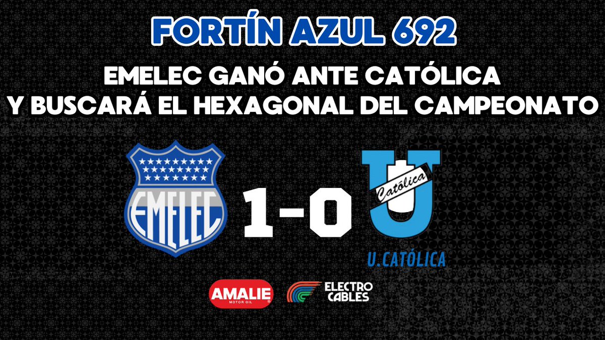 FortinAzul1992's tweet photo. Fortín Azul 692: EMELEC ganó ante Católica y buscará el Hexagonal del campeonato. https://t.co/hCe9YH6Kxw tu comentario en vivo https://t.co/l342Y6xZWv